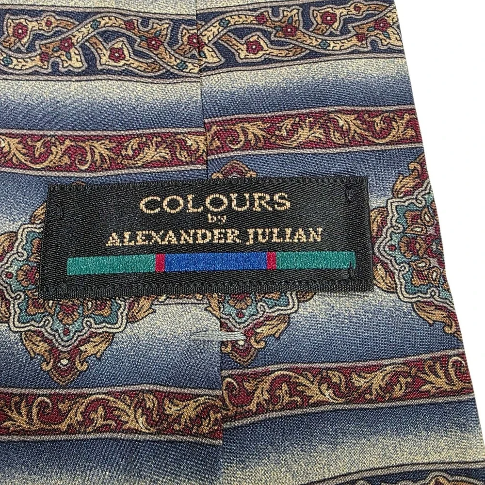 Alexander Julian‎ Colours Pattern Mens Silk Blend Necktie Blue Red Mens Business